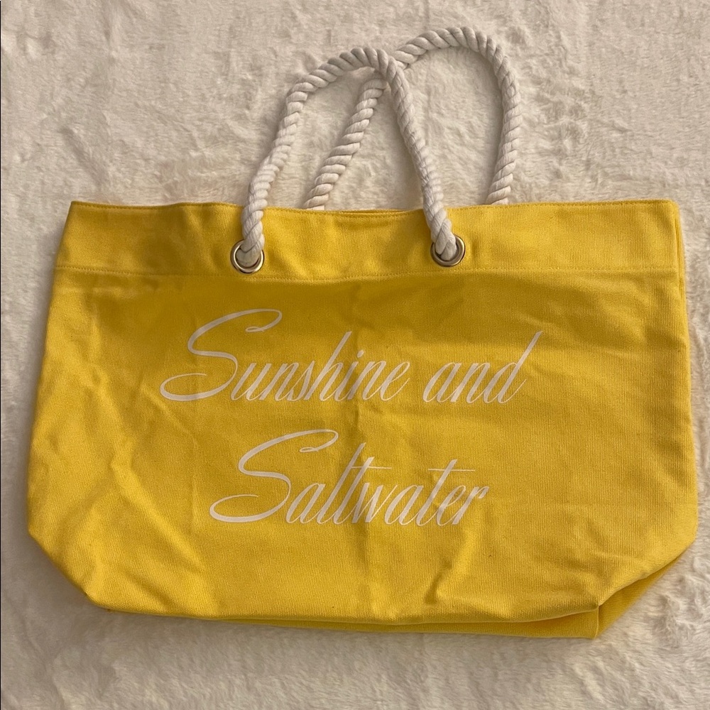 Yellow "Sunshine And Saltwater" Canvas Beach Tote